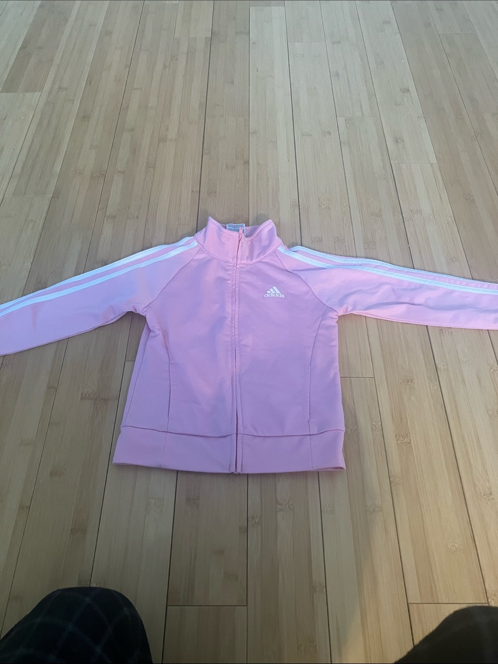 adidas Pink Zip-Up Track Jacket with White Stripes